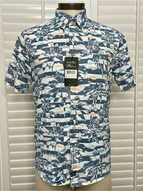 Salt Life SLX Performance Men’s Blue Tropical Short-Sleeve Button-Up Shirt